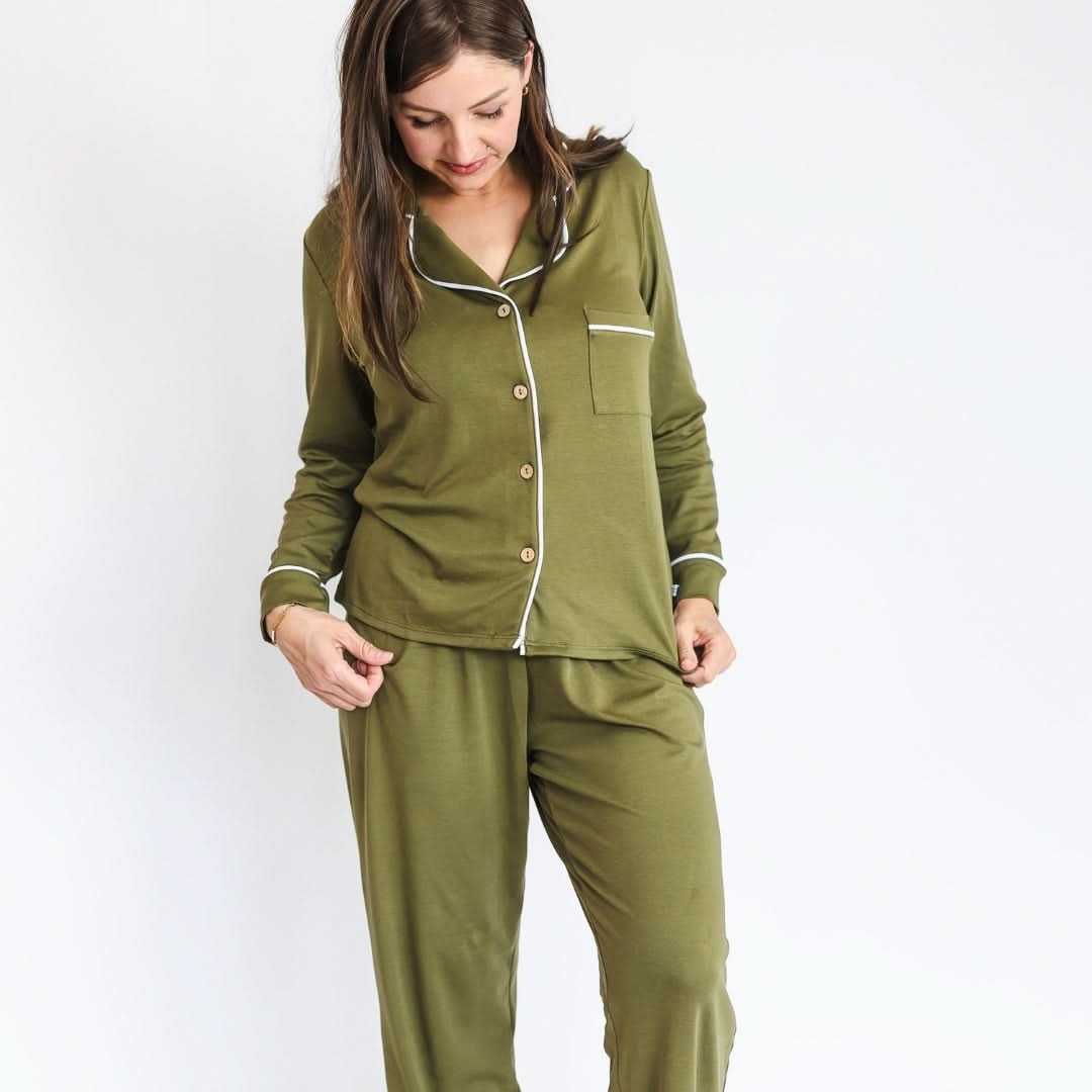 Ladies’ Bamboo Long Sleeve Button-Up Lounge Set | Palm Fronds