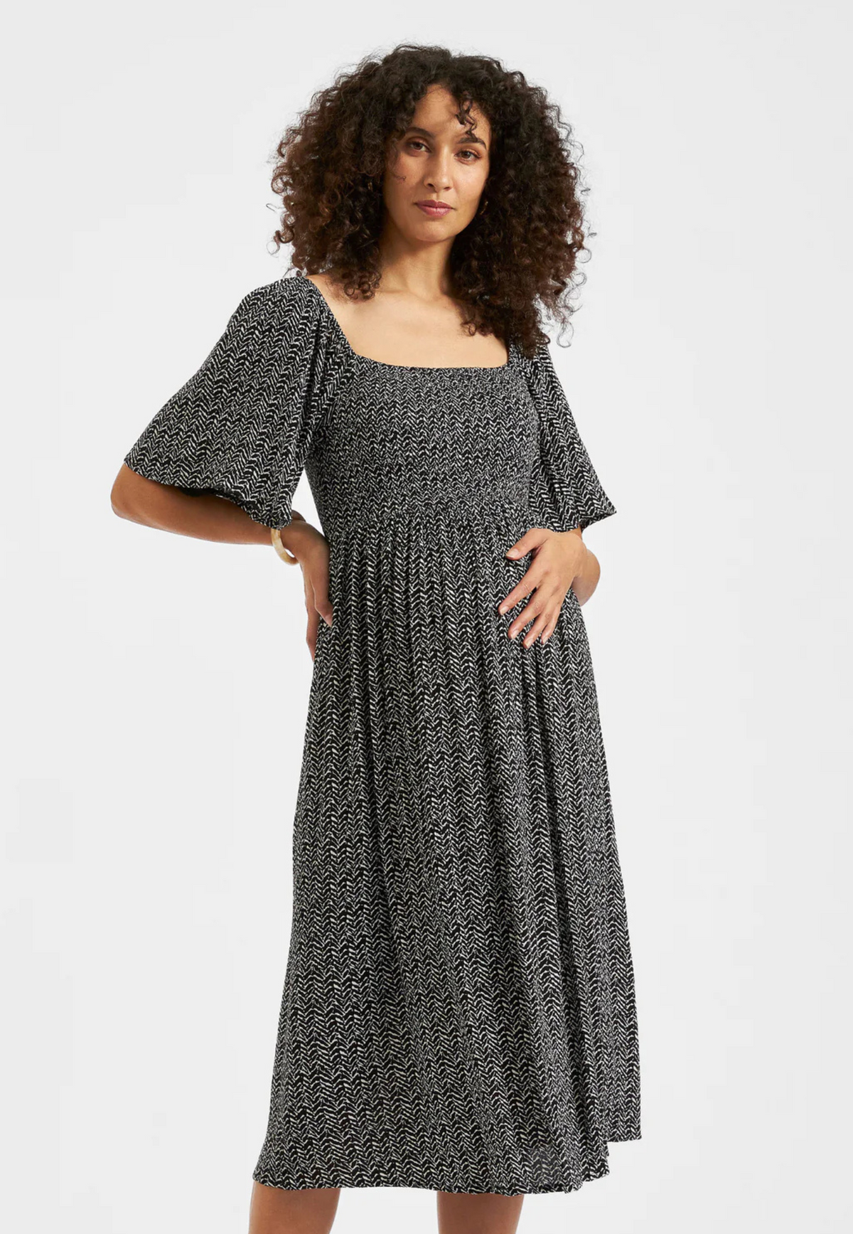 Emmy Black and Natural Shirred Maternity Dress