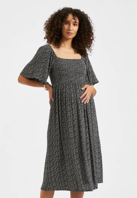 Emmy Black and Natural Shirred Maternity Dress