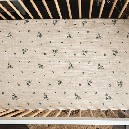 Draps-housses en mousseline de coton biologique pour berceau - Myrtille