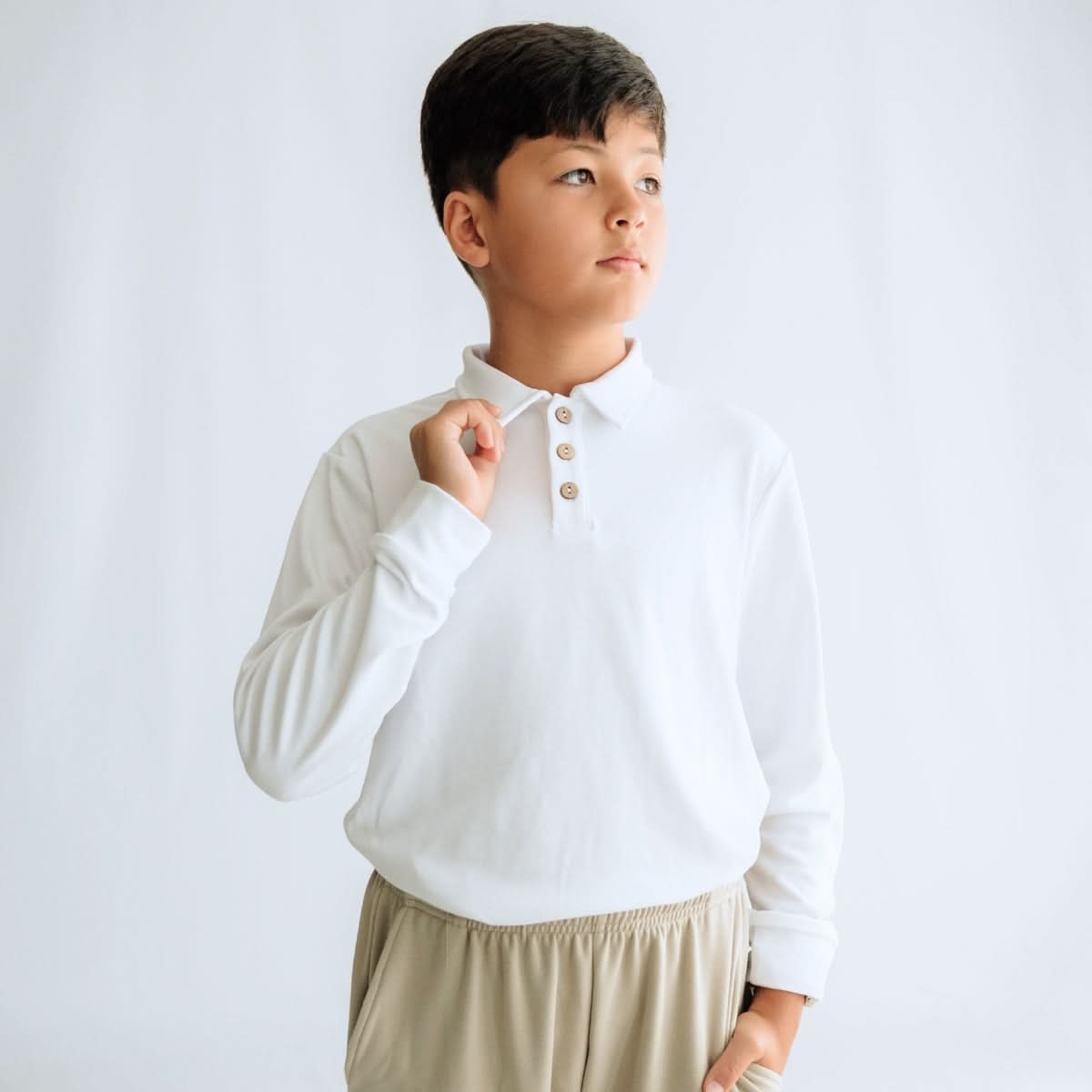 Polo de style rugby en bambou pour enfant | Blanc