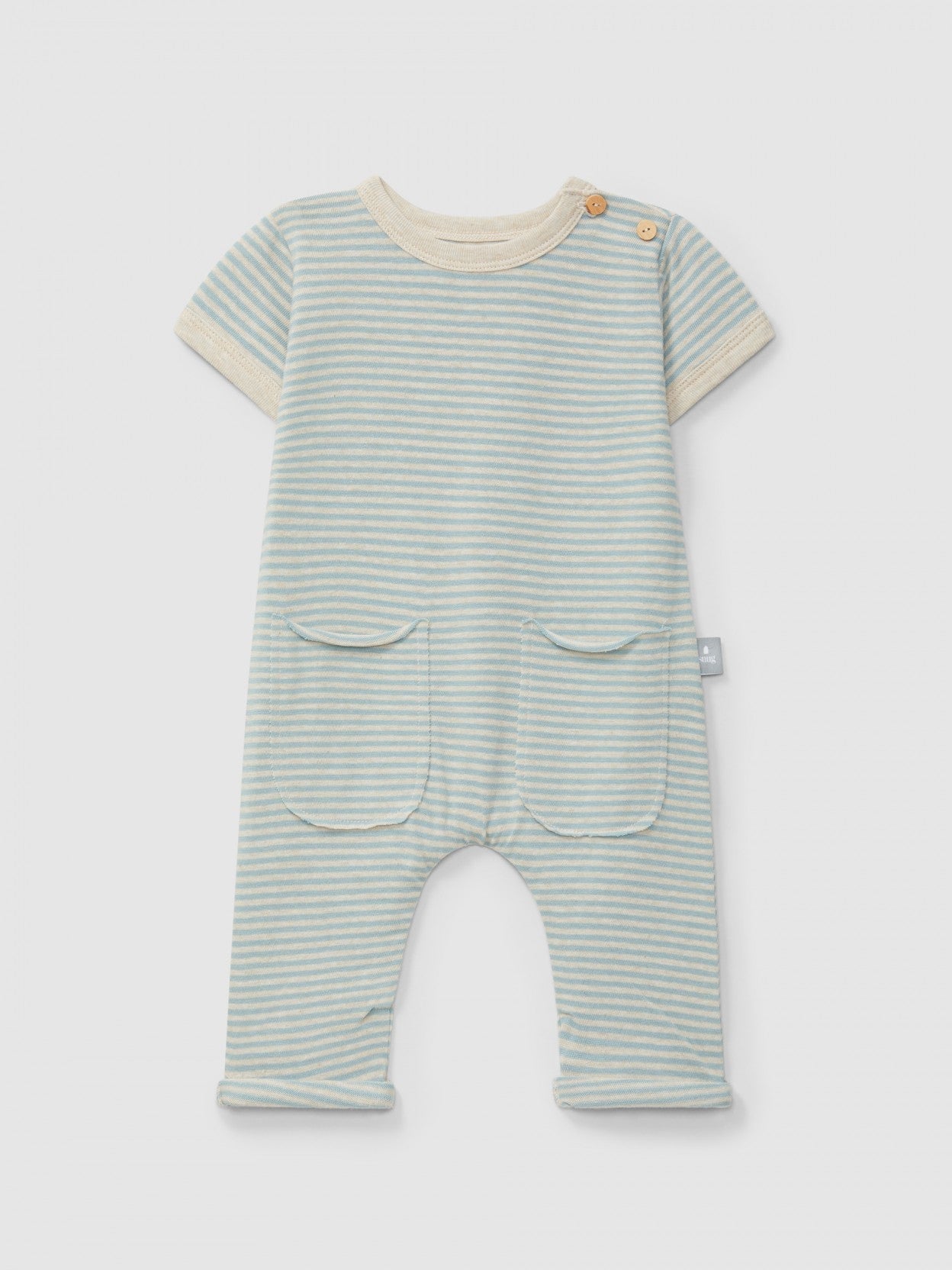 Combinaison salopette en coton rayée | Bleu menthe | Ajustée