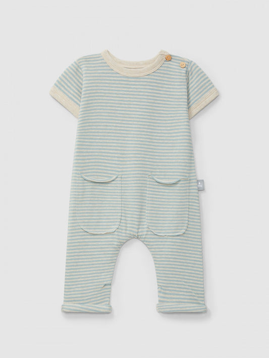 Combinaison salopette en coton rayée | Bleu menthe | Ajustée