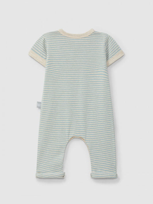 Combinaison salopette en coton rayée | Bleu menthe | Ajustée