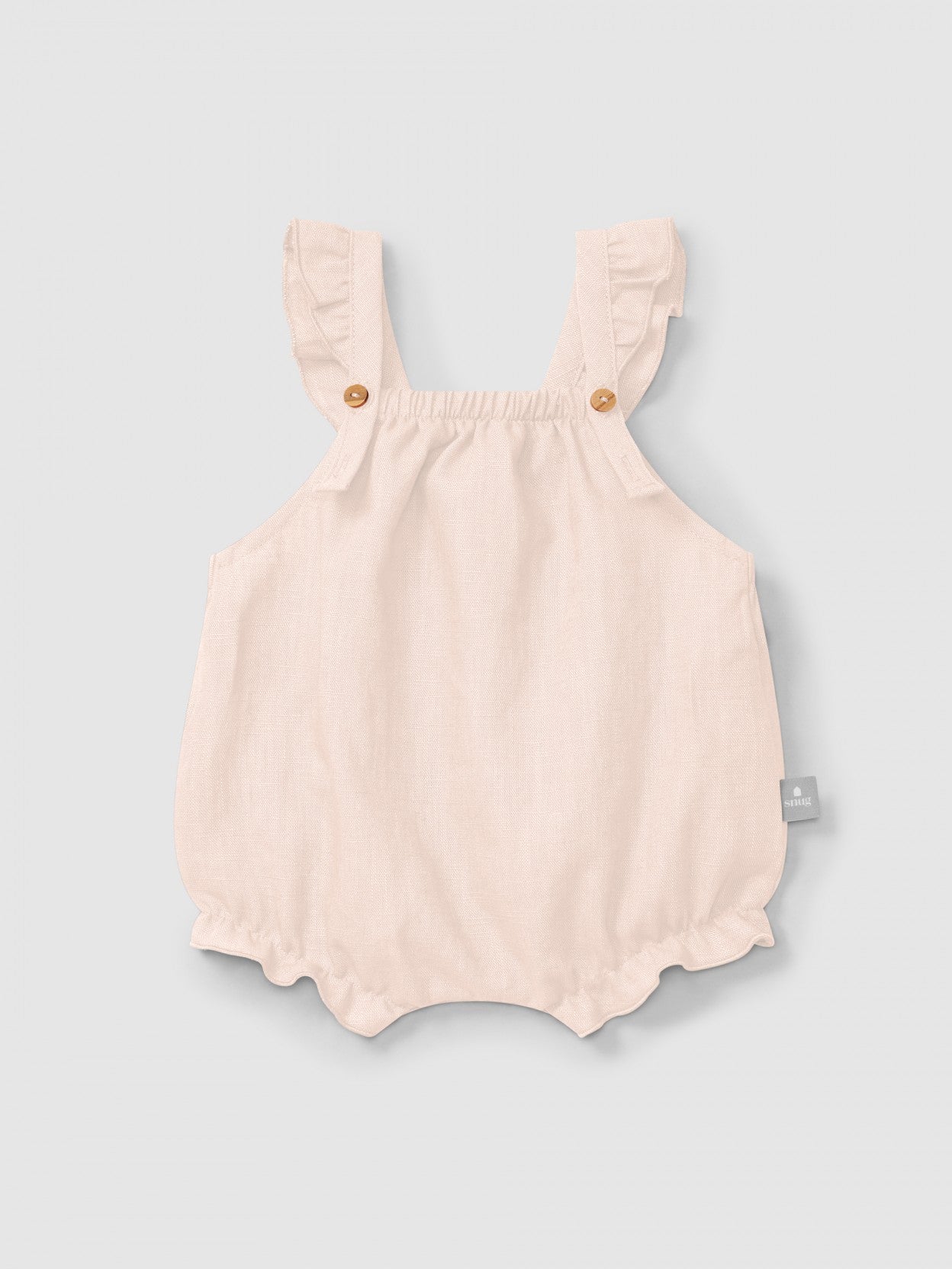 Shorty uni en lin et coton avec bretelles à volants | Rose | Ajusté