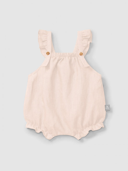 Shorty uni en lin et coton avec bretelles à volants | Rose | Ajusté