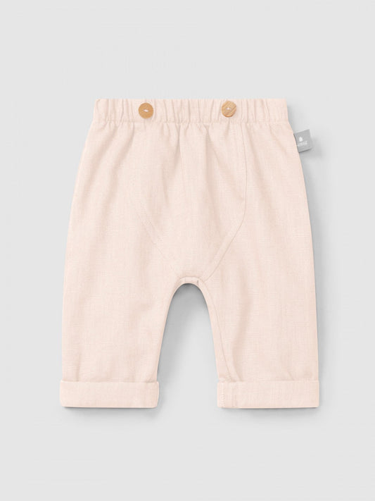 Pantalon uni à enfiler en lin et coton | Rose | Ajusté