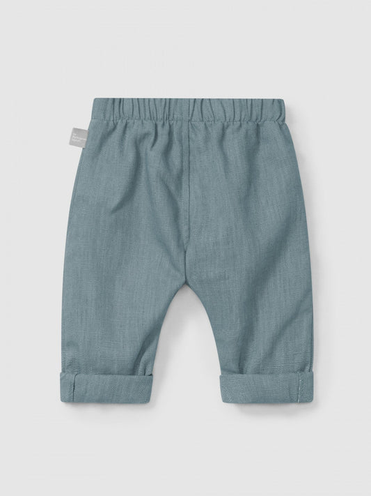 Pantalon pull-up uni en lin avec coton | Bleu Menthe | Ajusté
