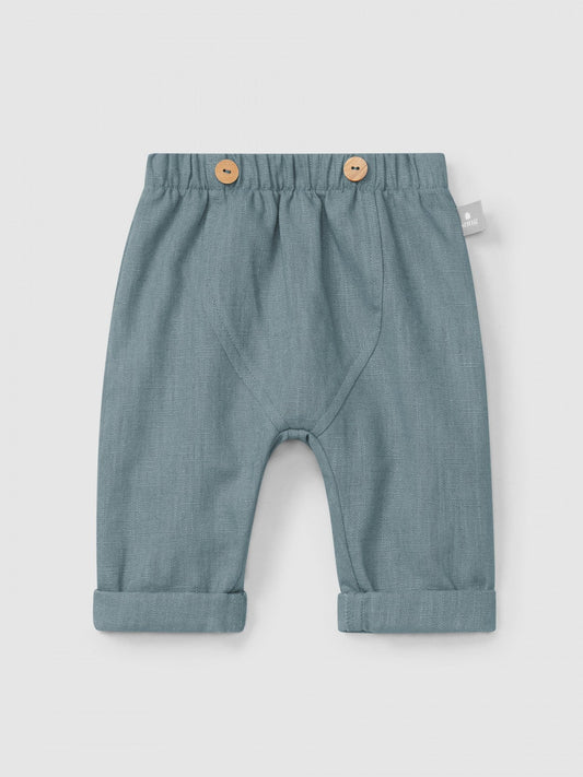Pantalon pull-up uni en lin avec coton | Bleu Menthe | Ajusté