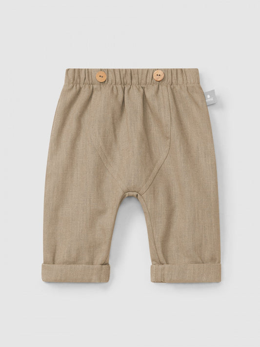 Pantalon d'entraînement uni en lin et coton | Café | Ajusté