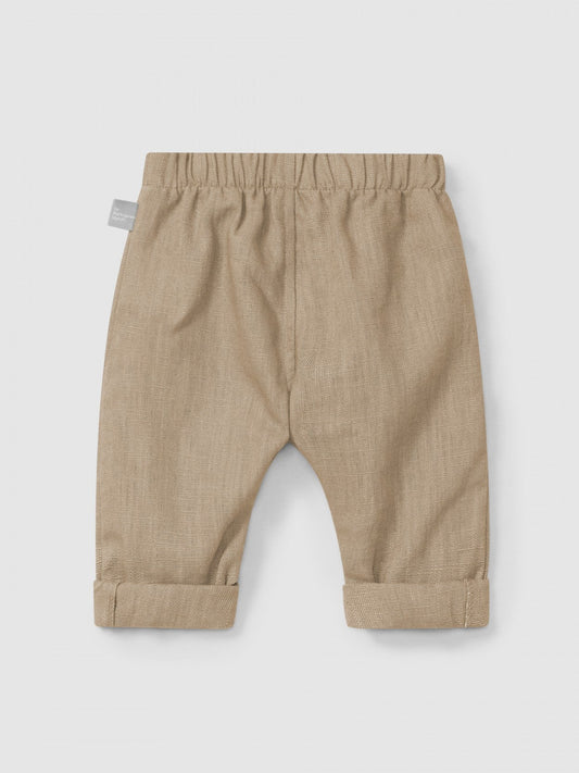 Pantalon d'entraînement uni en lin et coton | Café | Ajusté