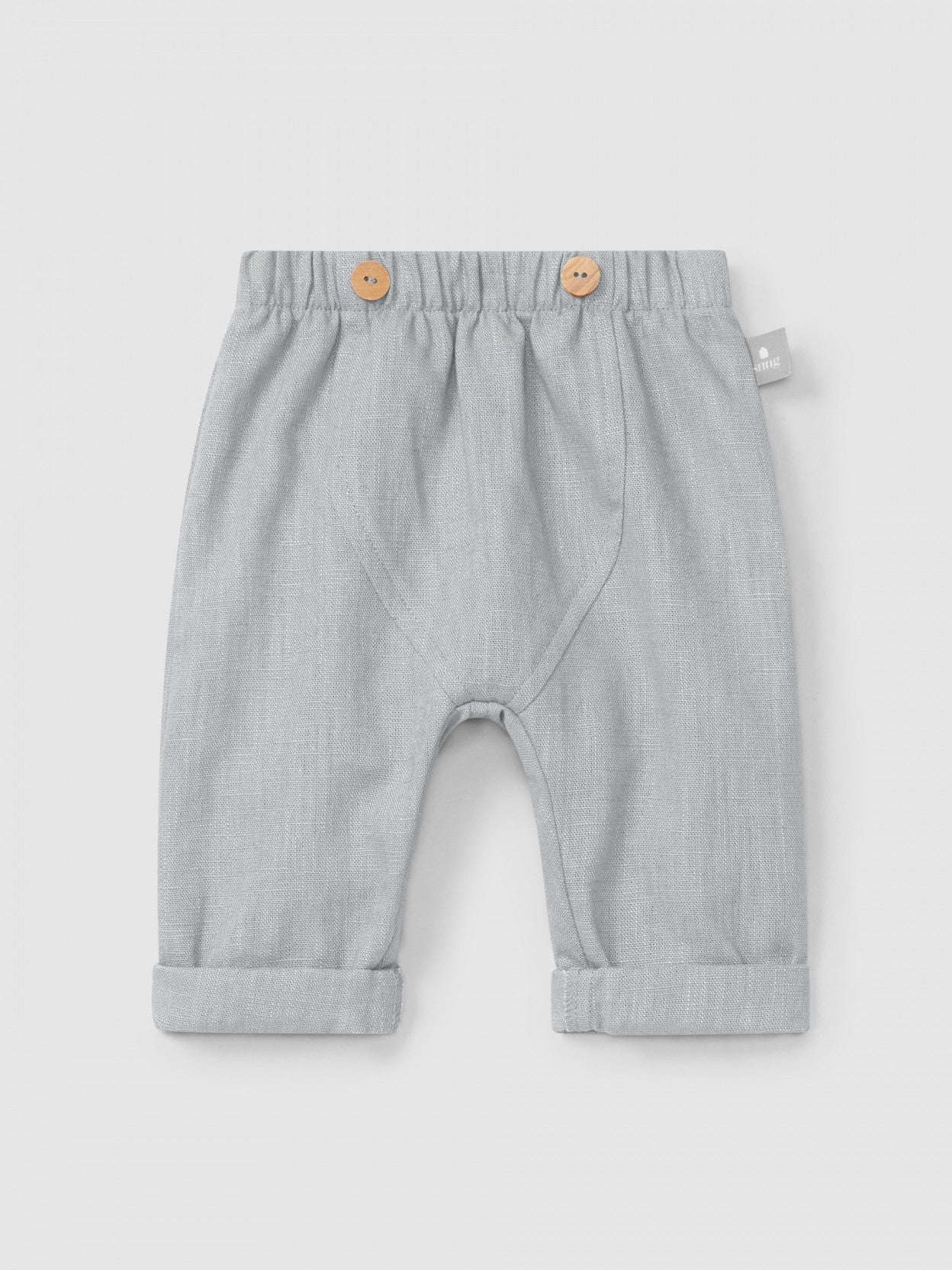 Pantalon en lin uni à enfiler avec coton | Bleu grisâtre | Ajusté