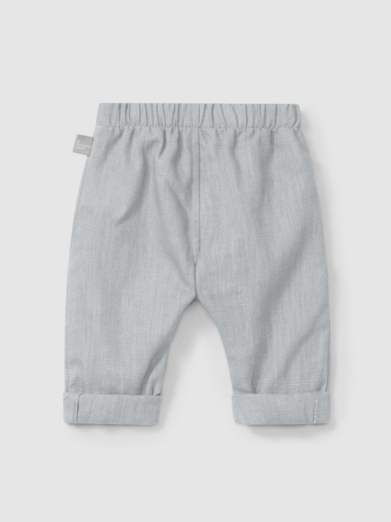 Pantalon en lin uni à enfiler avec coton | Bleu grisâtre | Ajusté