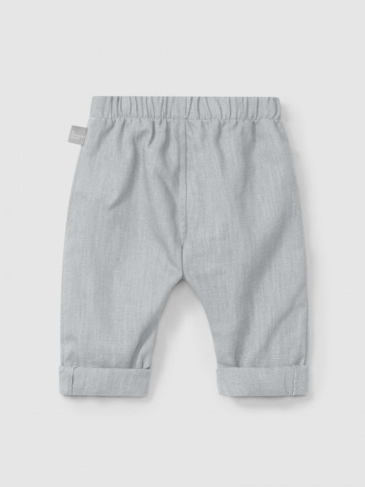 Pantalon en lin uni à enfiler avec coton | Bleu grisâtre | Ajusté