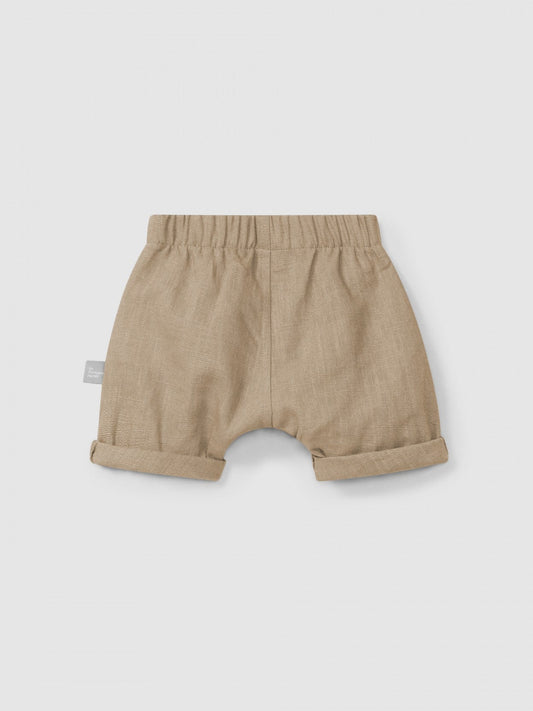 Short uni en lin avec coton | Café | Ajusté