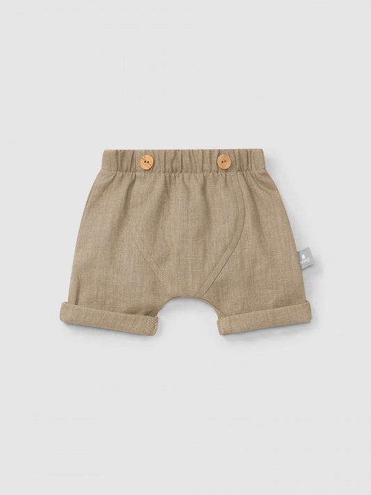 Short uni en lin avec coton | Café | Ajusté