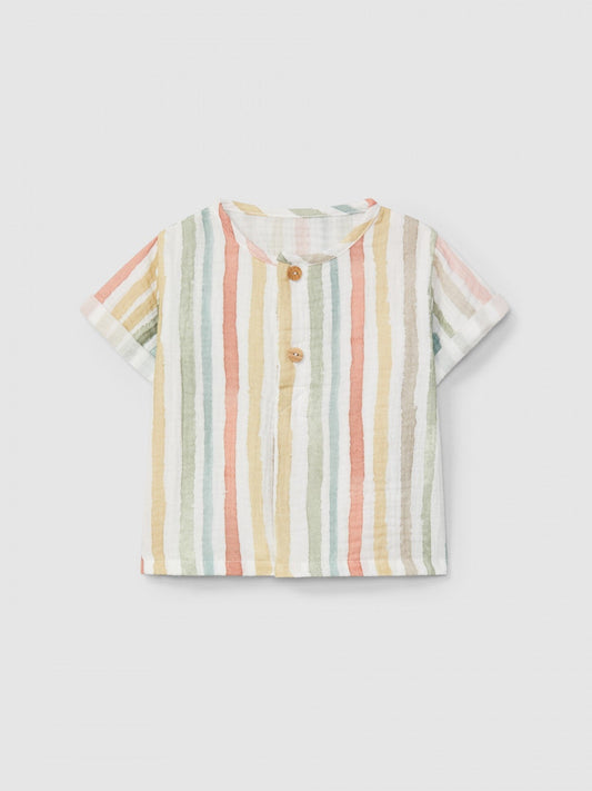 Chemise à manches courtes rayée multicolore | Multicolore | Ajusté