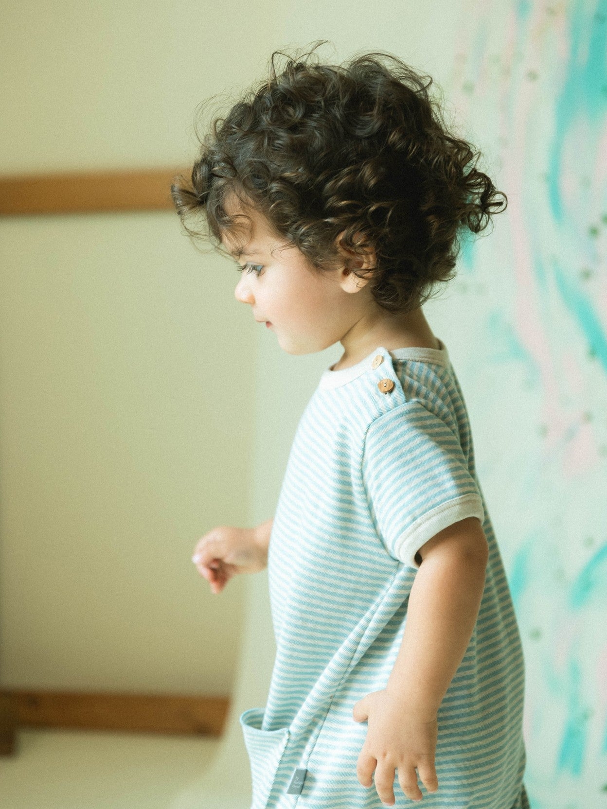 Combinaison salopette en coton rayée | Bleu menthe | Ajustée
