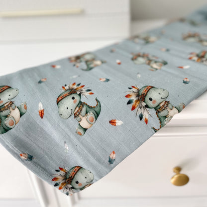 70% Bamboo Muslin - Boho Dinosaur
