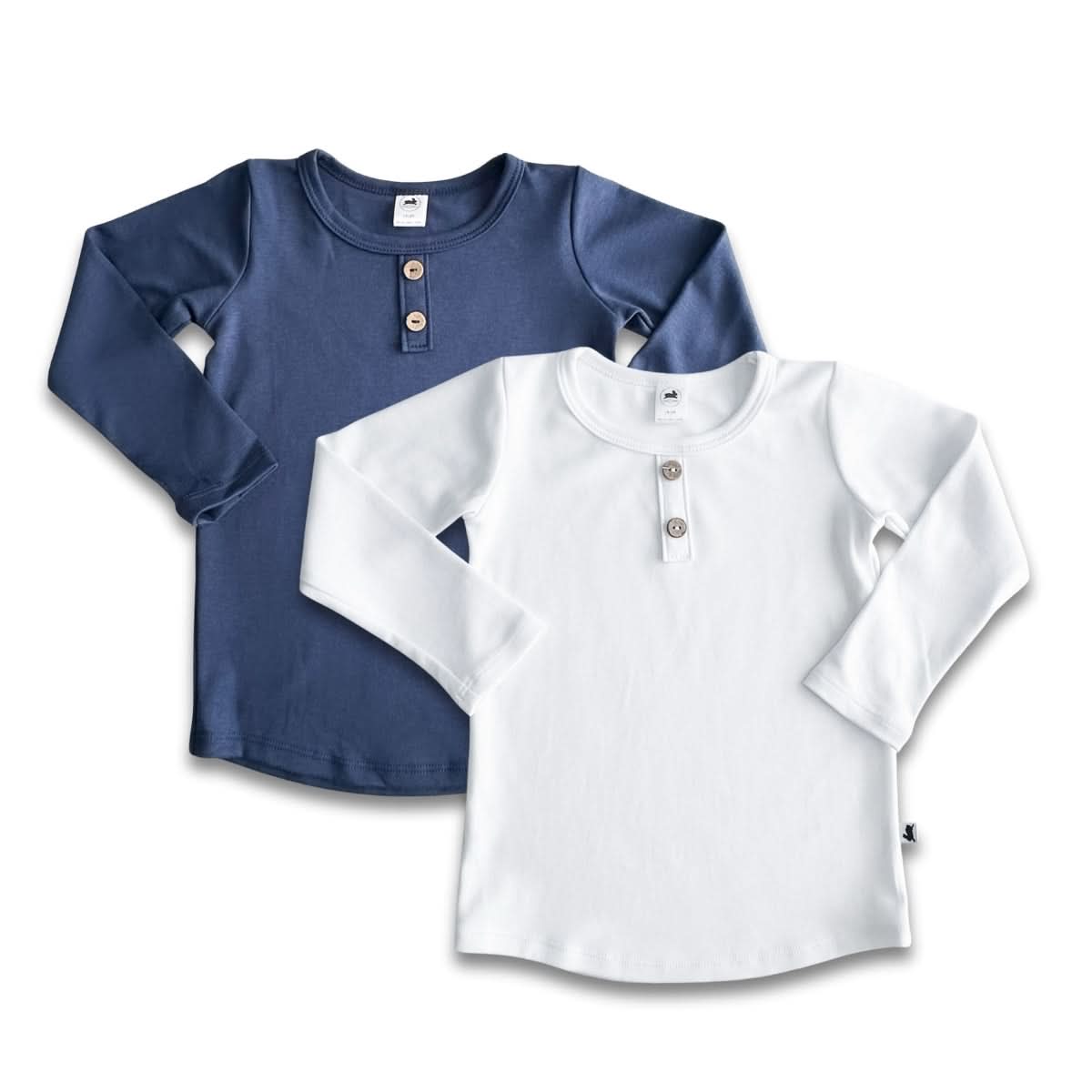 T-shirt Henley à manches longues en bambou pour enfant | Marine