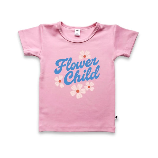 Baby/Kids' Bamboo Graphic T-Shirt | "Flower Child" On Taffy Pink