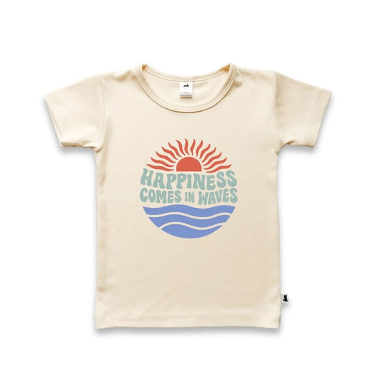 T-shirt graphique en bambou pour enfant | "Le bonheur arrive par vagues" | Crème