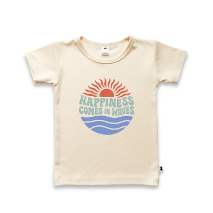 Baby/Kids' Rayon from Bamboo Graphic T-Shirt | "Happiness Comes In Waves" on Cream