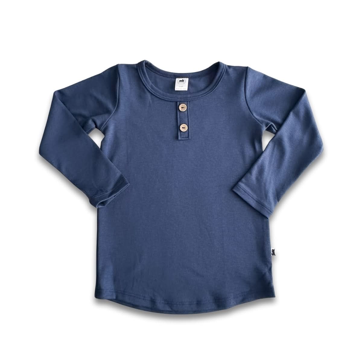 T-shirt Henley à manches longues en bambou pour enfant | Marine
