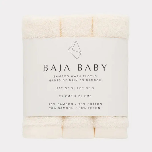 Baja Baby Bamboo/Cotton Wash Cloths 3 Pack | Off White | Pip + Phee