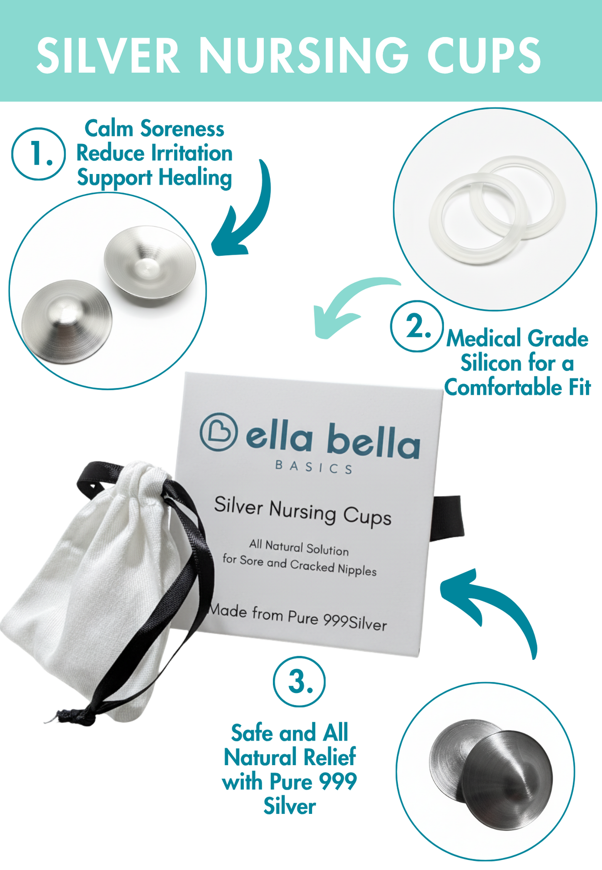 999 Silver Nursing Cups with Silicone Rings