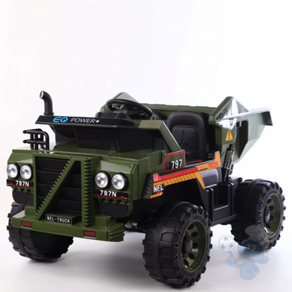 Camion benne 12 V biplace pour enfants 2026 avec télécommande et benne basculante électronique