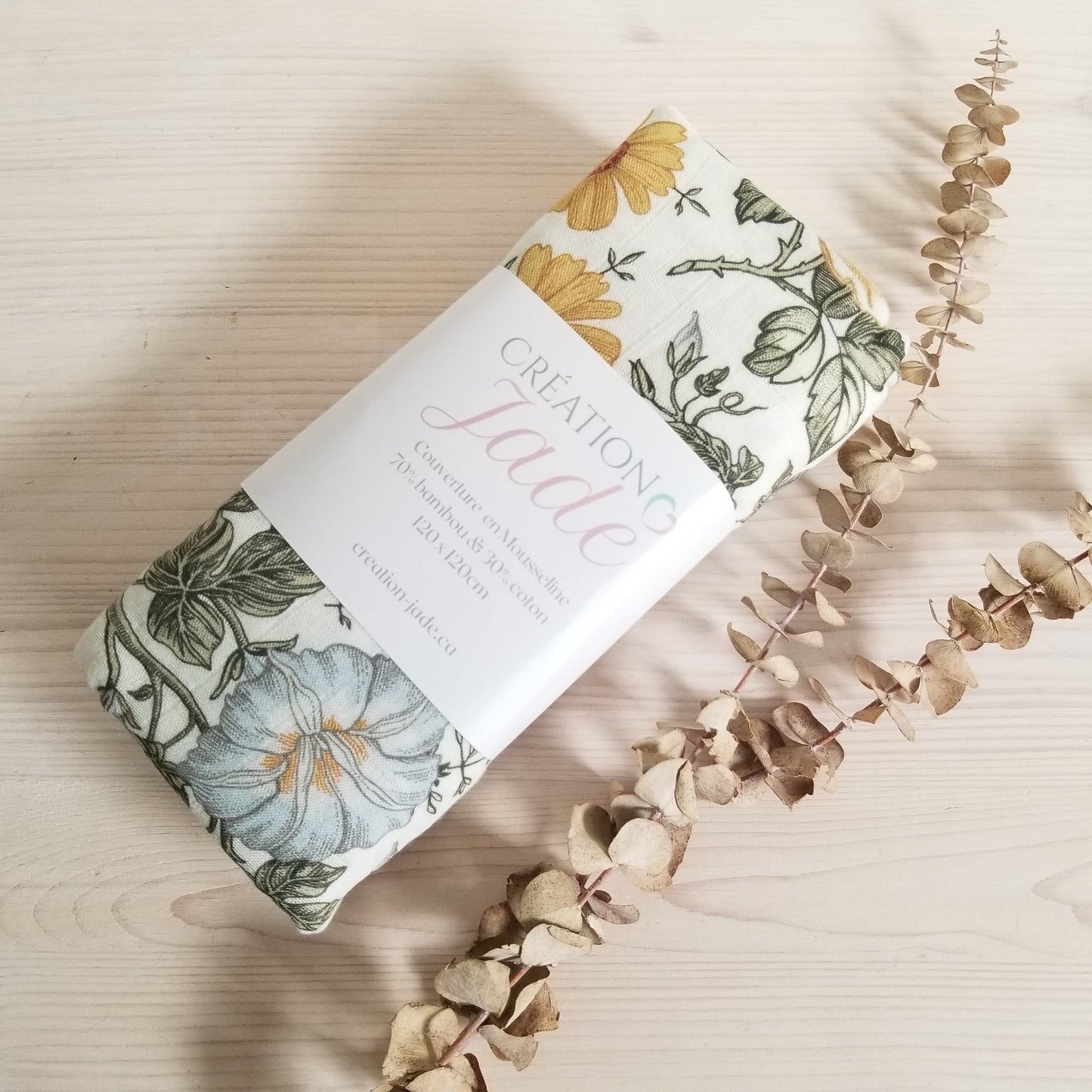 Mousseline Création Jade - bambou & coton - Fleurs vintages (Dernière chance)
