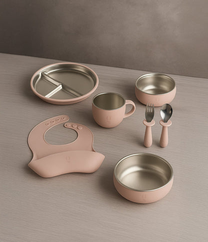 Premium 7-Piece Silicone & Stainless Steel Kids Dinnerware Set | Feeding Set