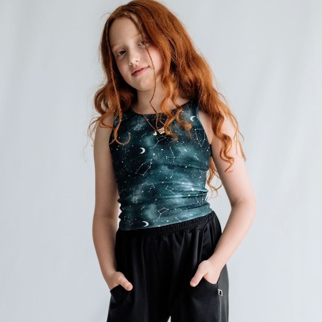 Youth Bamboo Longline Bralette-Style Tank | Celestial Floral