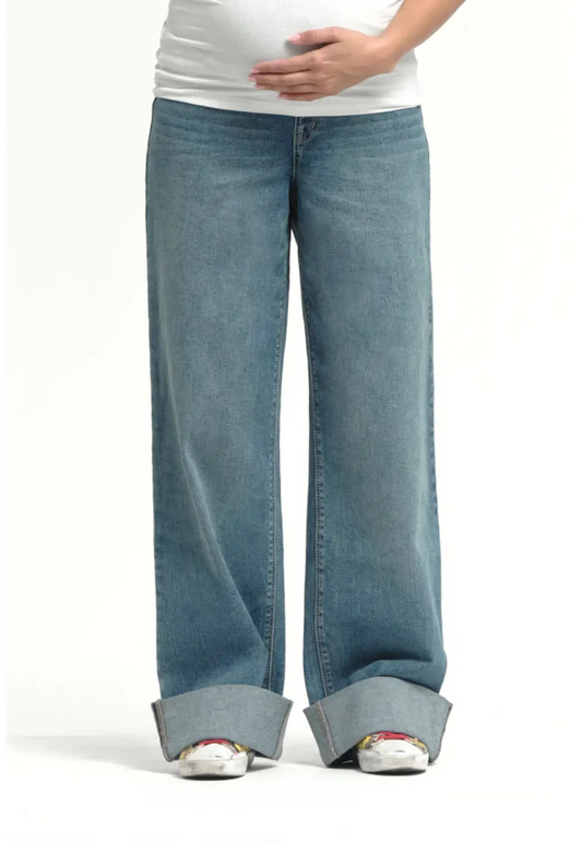 Willa Roll-Cuff Wide-Leg Maternity Jeans