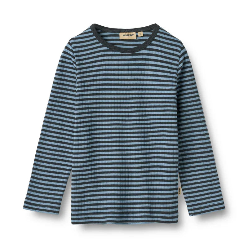 T-shirt manches longues Stig | Rayures bleu vif | Wheat Kids
