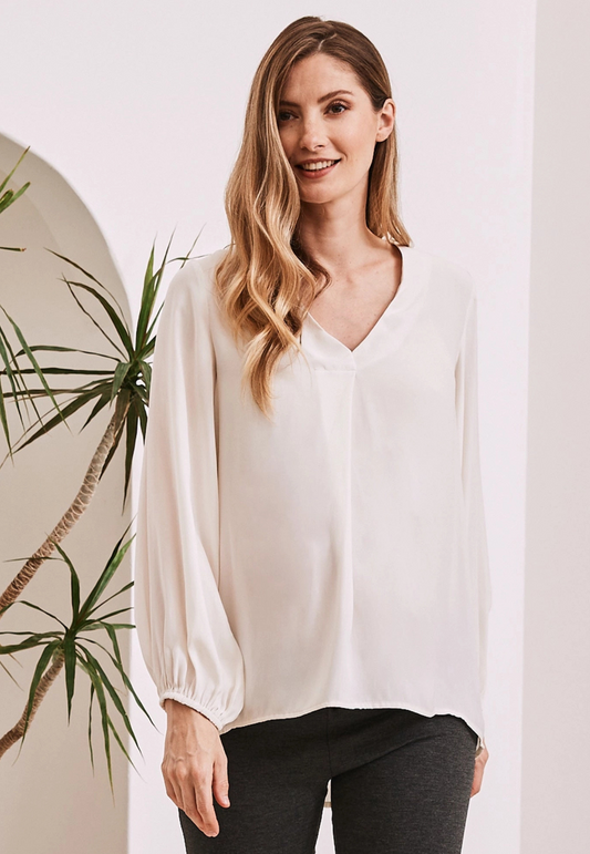 Louise Off-White V-Neck Maternity Work Blouse