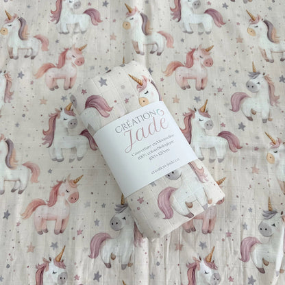 Mousseline Création Jade en bambou et coton - Lily la licorne rêveuse