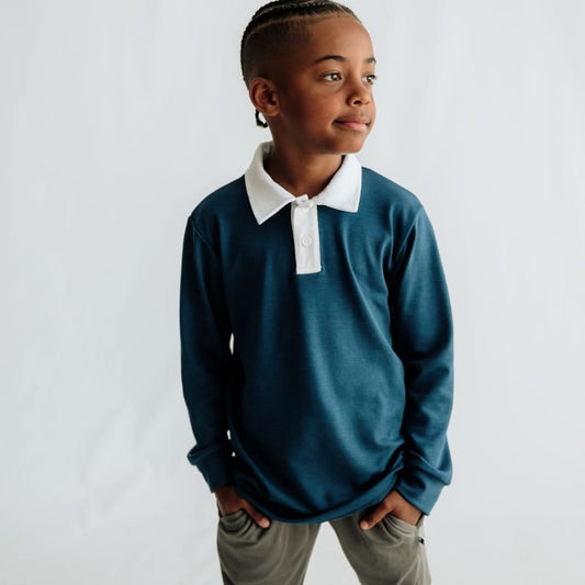 Polo de rugby en bambou pour enfant | Bleu marine