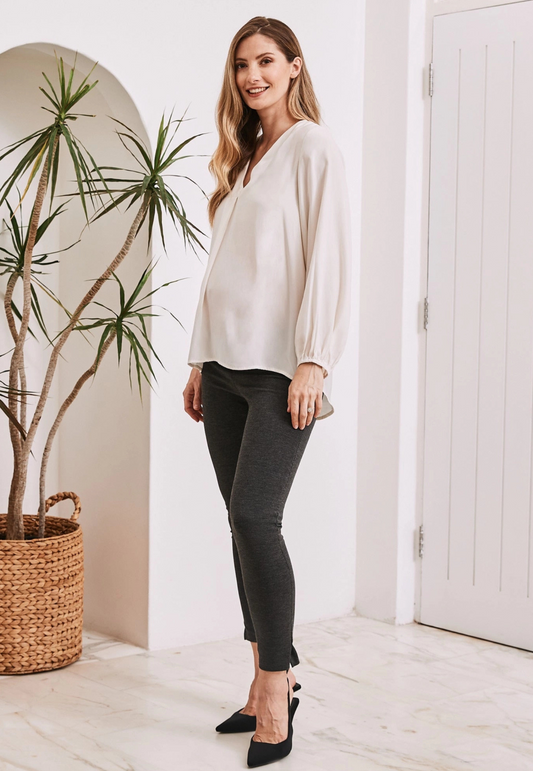 Louise Off-White V-Neck Maternity Work Blouse