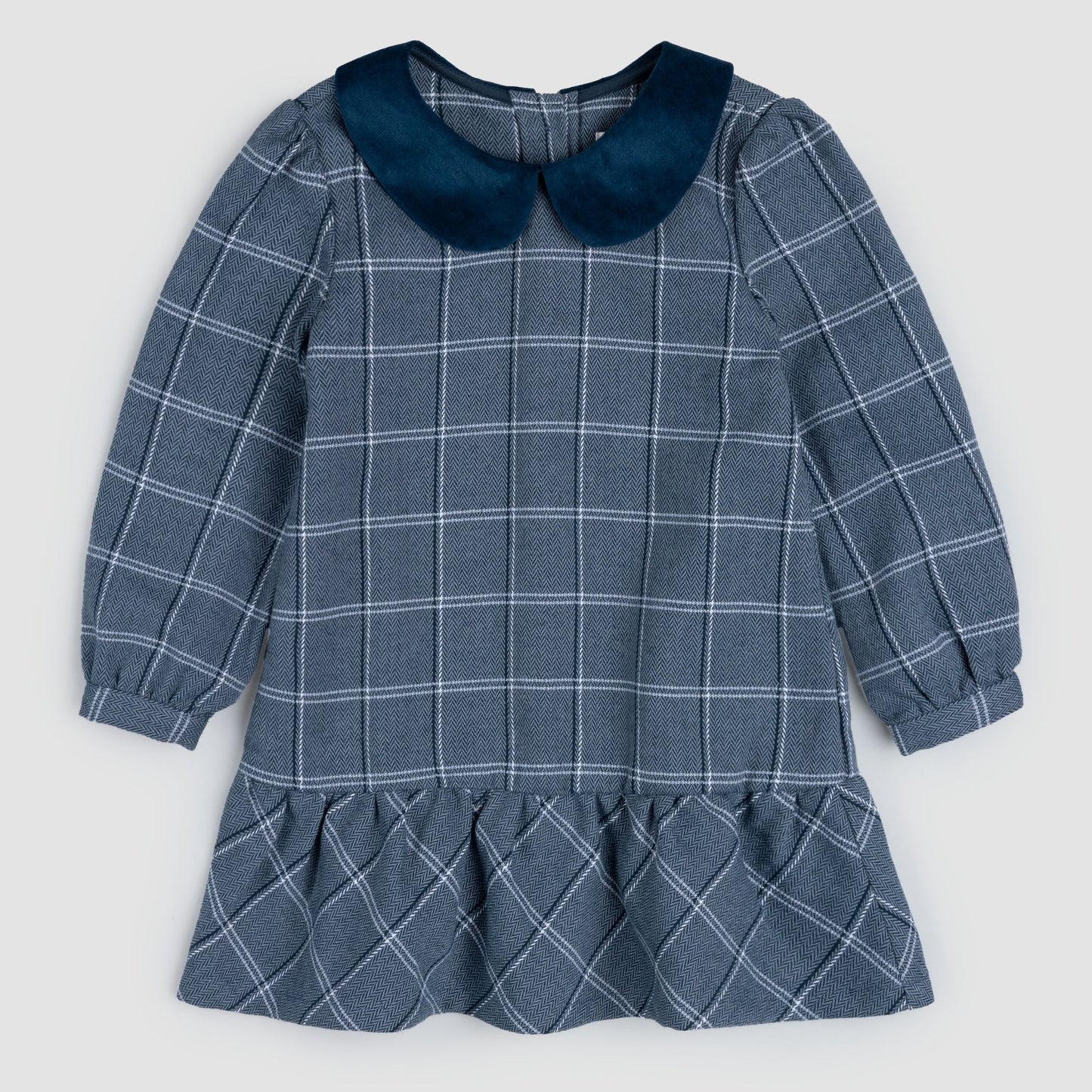 Robe col claudine en tweed à carreaux bleu marine | Miles The Label