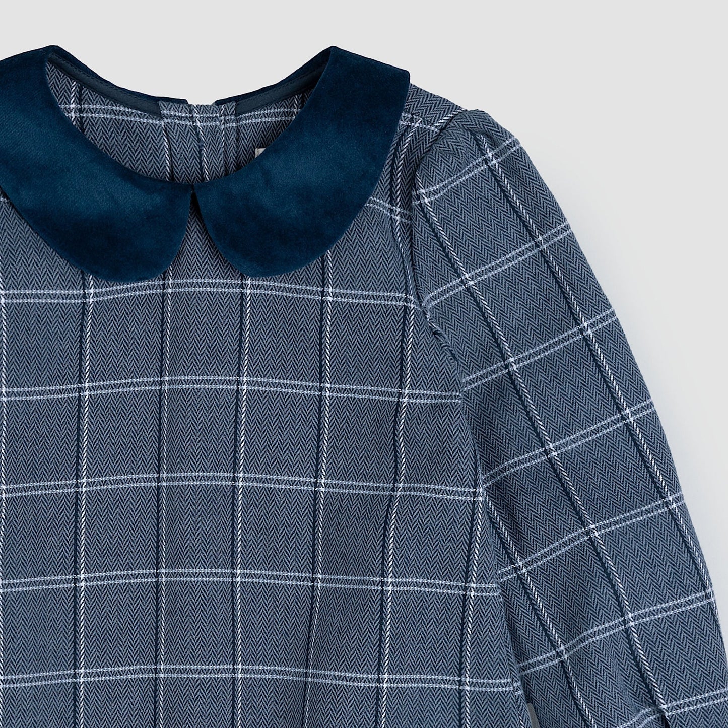 Robe col claudine en tweed à carreaux bleu marine | Miles The Label