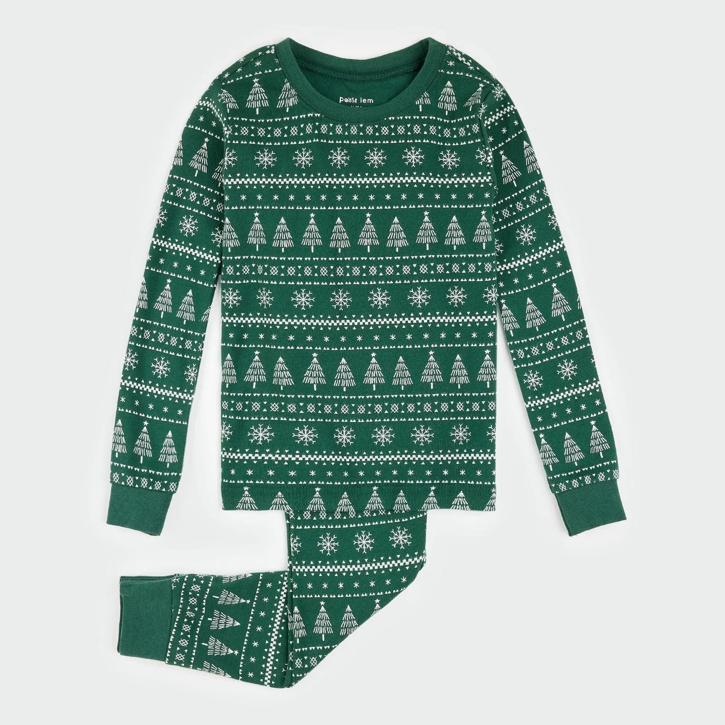 Ensemble de pyjama imprimé Fair Isle Festif Firs sur vert sapin | Petit Lem