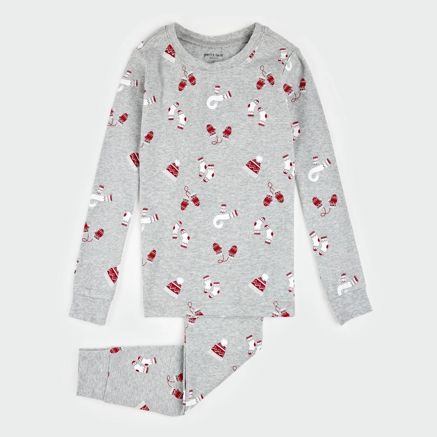 Mitts and Pieces Print on Heather Grey PJ Set | Petit Lem