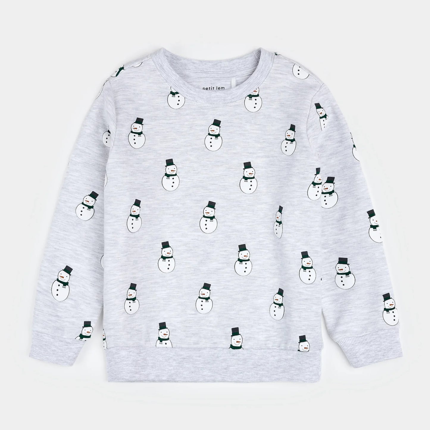 Merry Snowmen on Light Grey Fleece Sweatshirt | Petit Lem