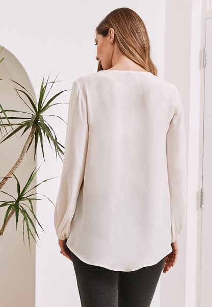 Louise Off-White V-Neck Maternity Work Blouse