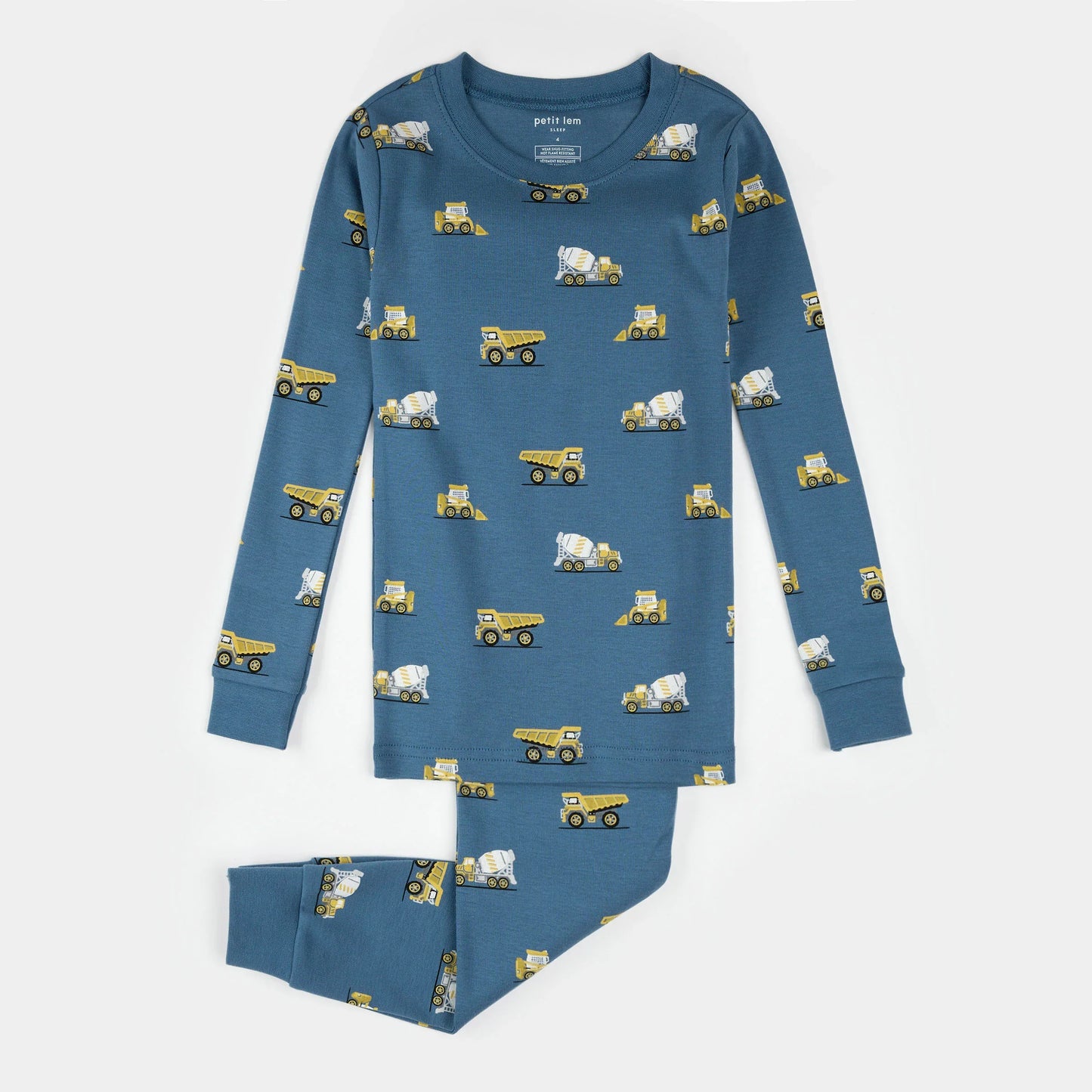 Ensemble pyjama | Imprimé camion de chantier sur bleu cobalt | Petit Lem