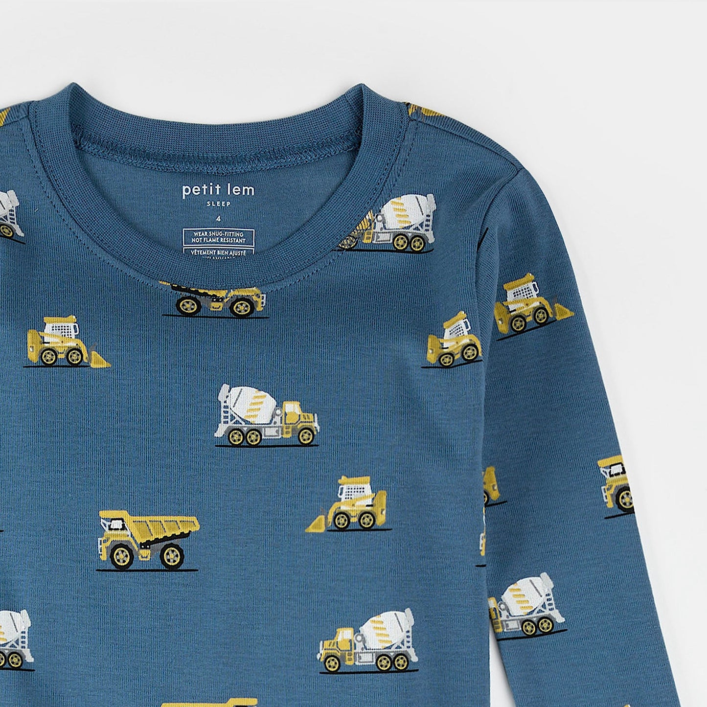 Ensemble pyjama | Imprimé camion de chantier sur bleu cobalt | Petit Lem