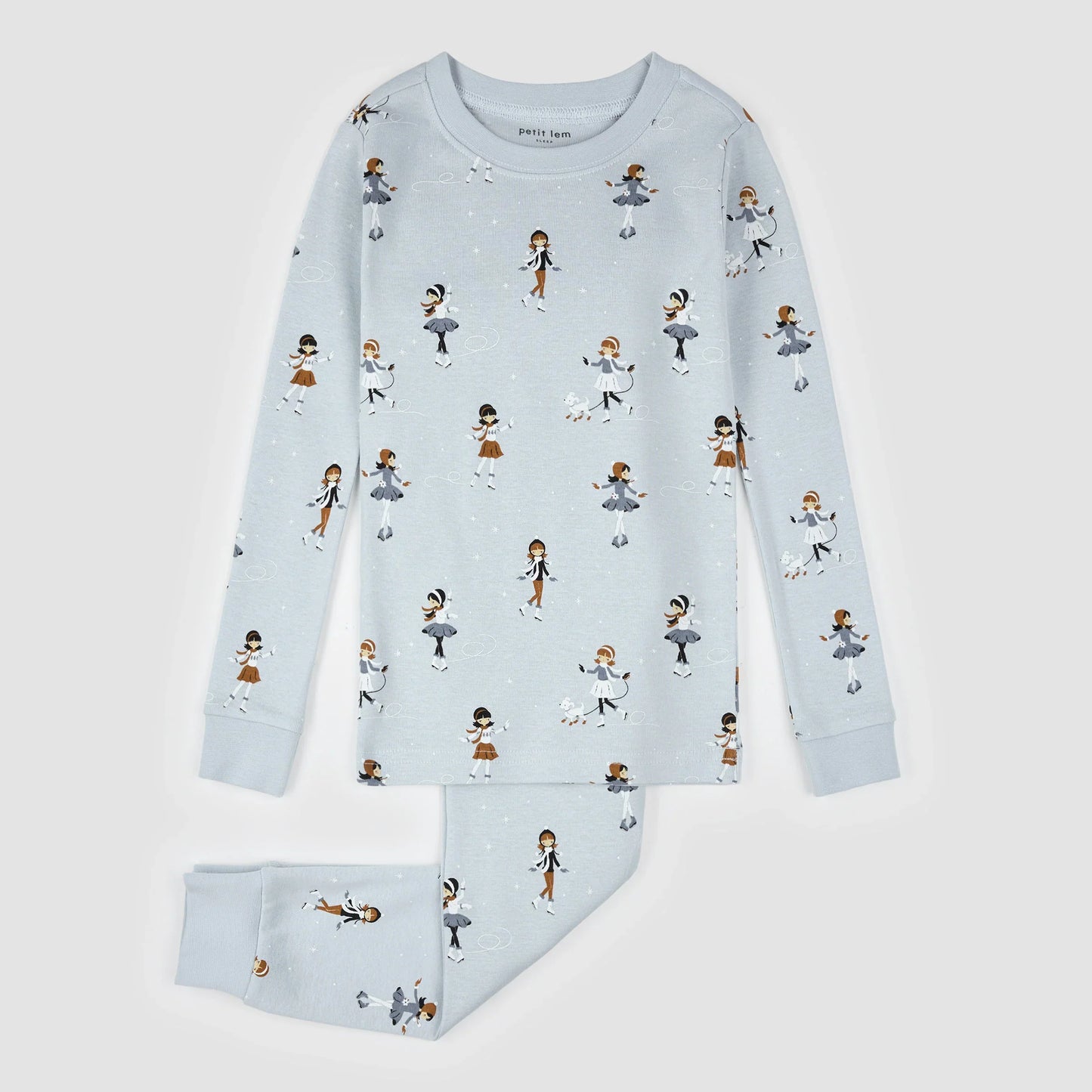 Ensemble pyjama | Imprimé patinage artistique sur bleu perle | Petit Lem