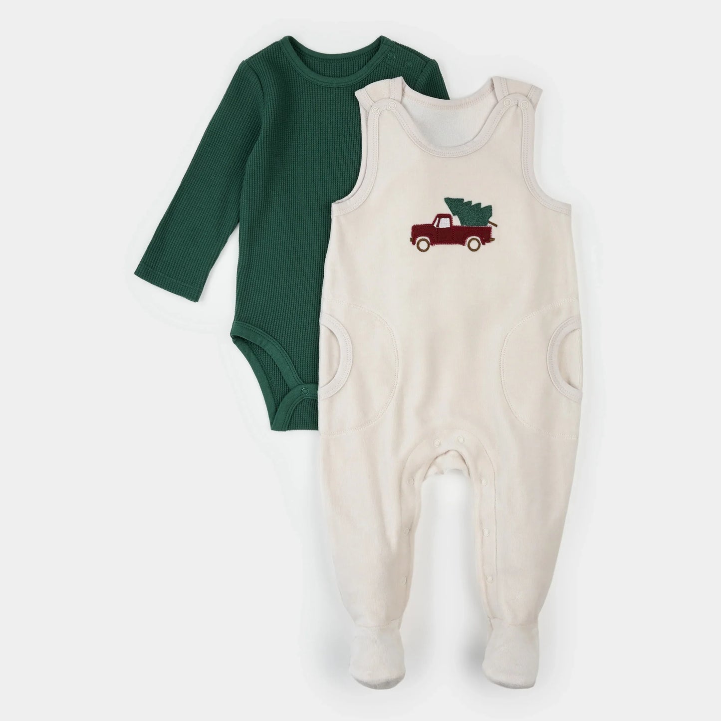 Ensemble thermique | Rayures vert foncé | Petit Lem